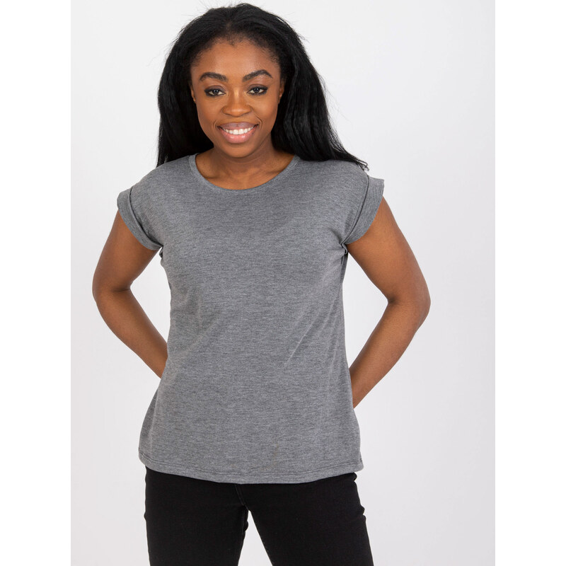 BASIC FEEL GOOD Tmavosivé bavlnené tričko s krátkym rukávom -RV-TS 32039583