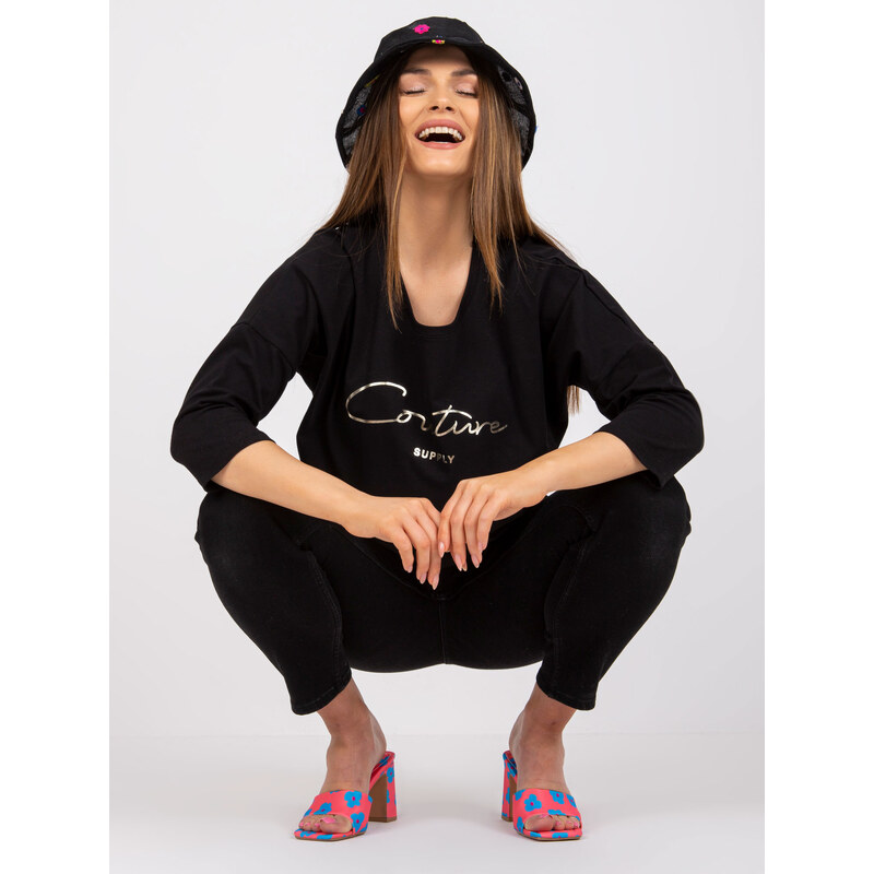 RELEVANCE Čierne tričko s nápisom Couture RV-BZ-7767.99-black 57949690