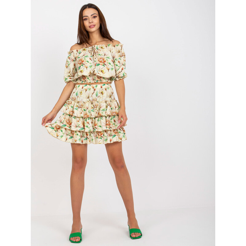 BASIC Svetložltý kvetinový komplet sukne a blúzky -LK-KMPL-508597.31X 33971563