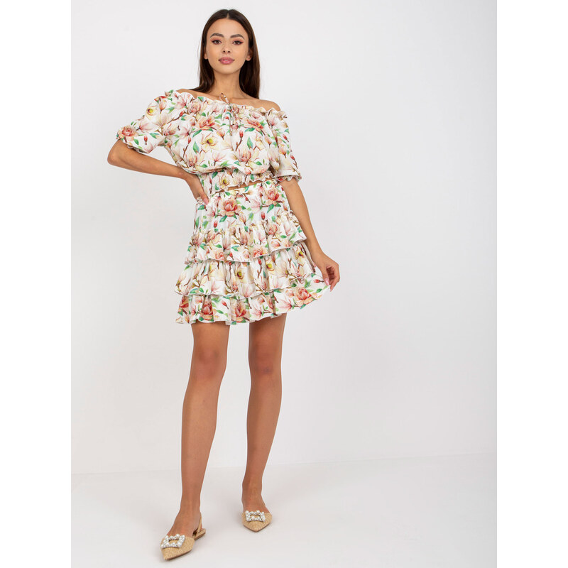 BASIC Biely kvetinový komplet sukne a blúzky LK-KMPL-508597.31X-white 33971596