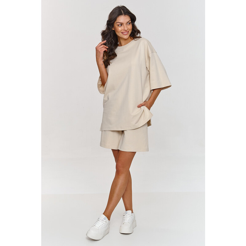 Makadamia Dámska súprava s tričkom a šortkami | svetlo béžová M870 63443956
