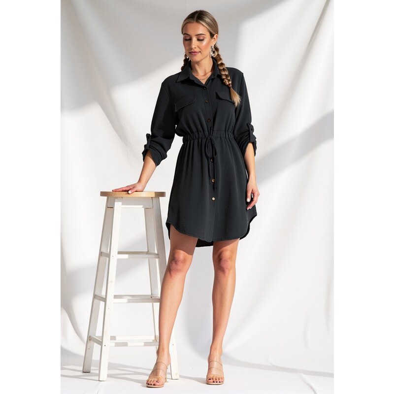 FIGL Čierne dámske košeľové šaty s náprsnými vreckami M1131 Black 66149604