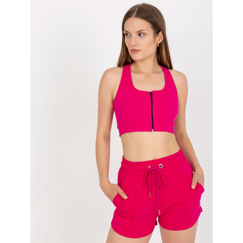 RUE PARIS Fuchsiový crop top na zips RV-TP-8011.42-fuchsia 57950423