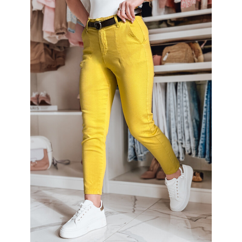DStreet Dámske slim fit nohavice TAIRONIK s opaskom, horčicové 64680127
