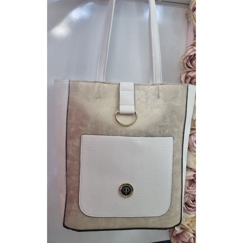 E-shop Katrins Fashion Bielo-zlatá kabelka na plece Prestige