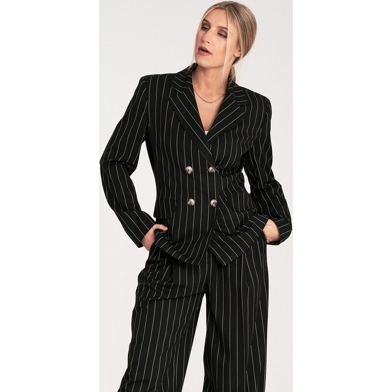 FIGL Čierne dámske dvojradové pruhované sako s pruhmi M1085 Black 66149620