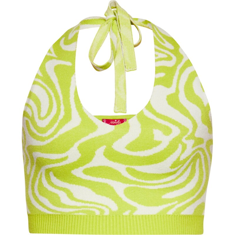 swirly Vyšívaný top svetlozelená / biela ako vlna 65872263