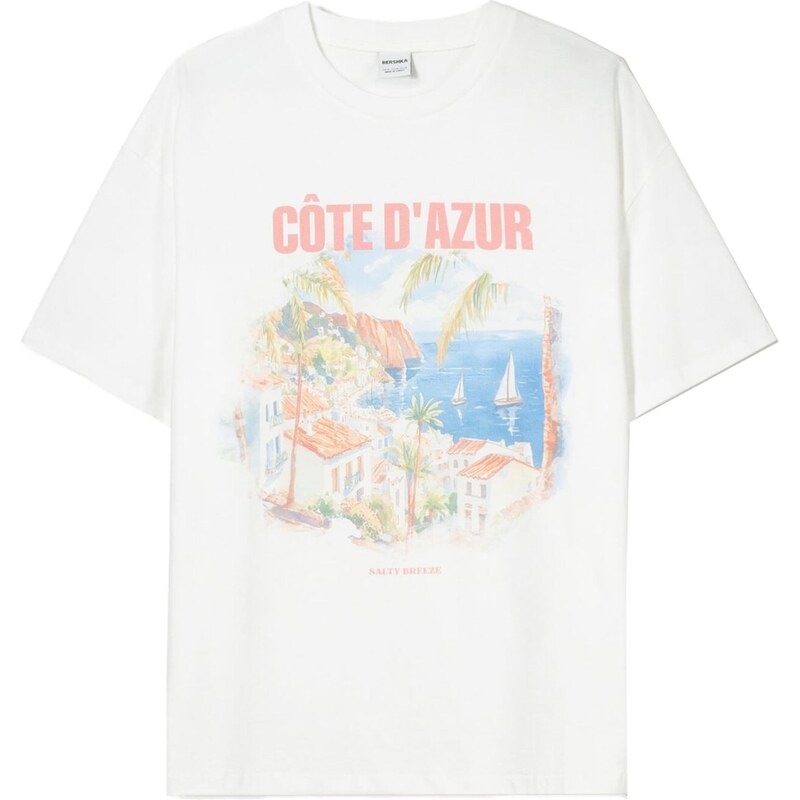 Bershka Tričko nebielená / modrá / oranžová 64231398