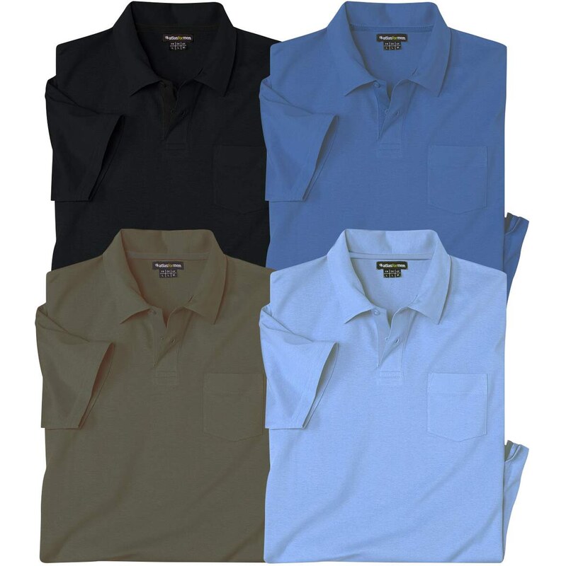 Sada 4 jednofarebných bavlnených polokošieľ Atlas For Men Modrá 63469989