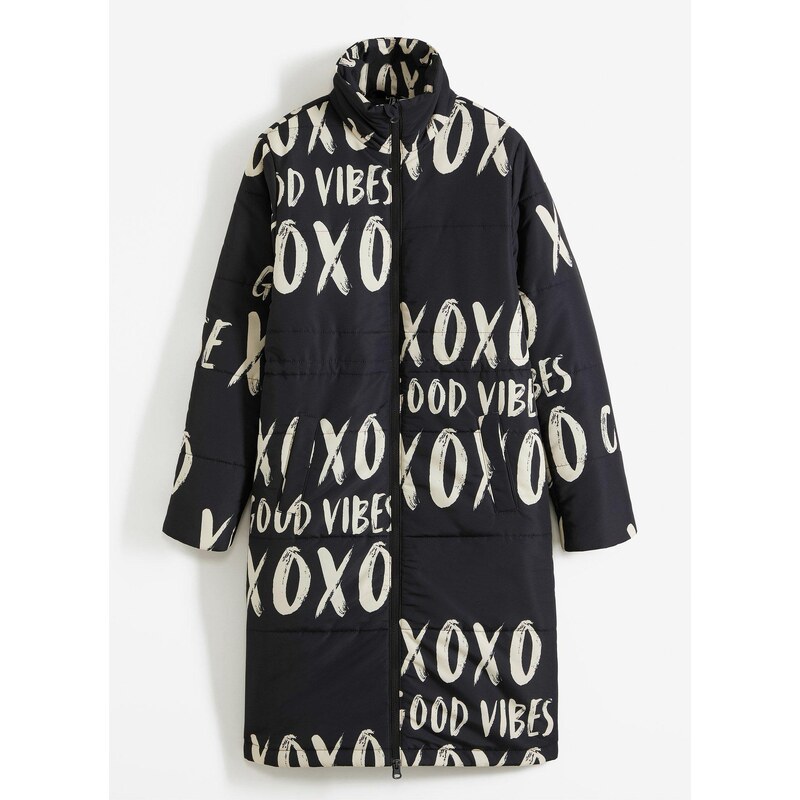 bonprix Prešívaný kabát s potlačou, farba čierna 46473115