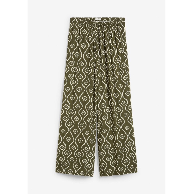 bonprix Nohavice bez zapínania z padavej viskózy, farba zelená 63477951