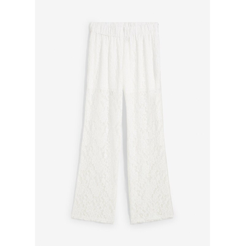bonprix Nohavice bez zapínania s čipkou, farba biela 63478019