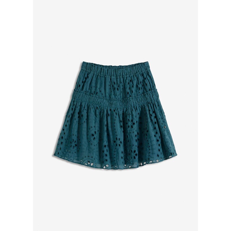 bonprix Mini sukňa s dierkovanou výšivkou, farba modrá 63478044