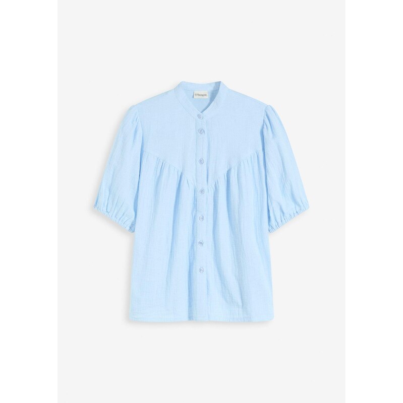 bonprix Blúzka s krátkym rukávom, z mušelínu, farba modrá 63478050