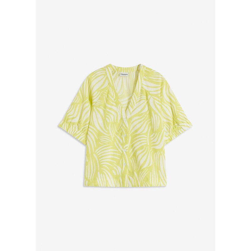 bonprix Blúzka s krátkym rukávom v plátenom vzhľade, farba žltá 63478076