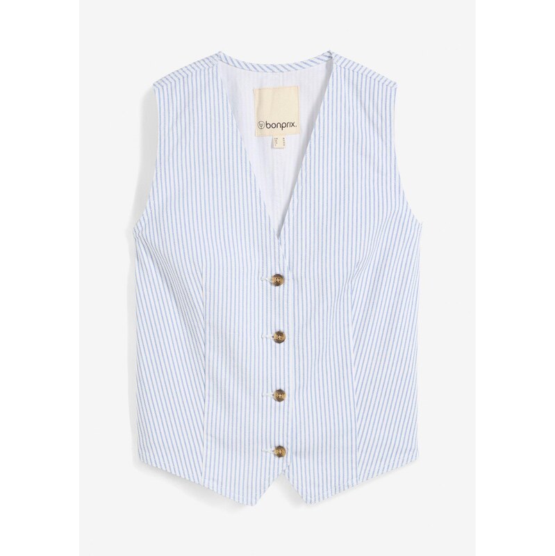 bonprix Džínsová vesta, pásikovaná, farba biela 64530028