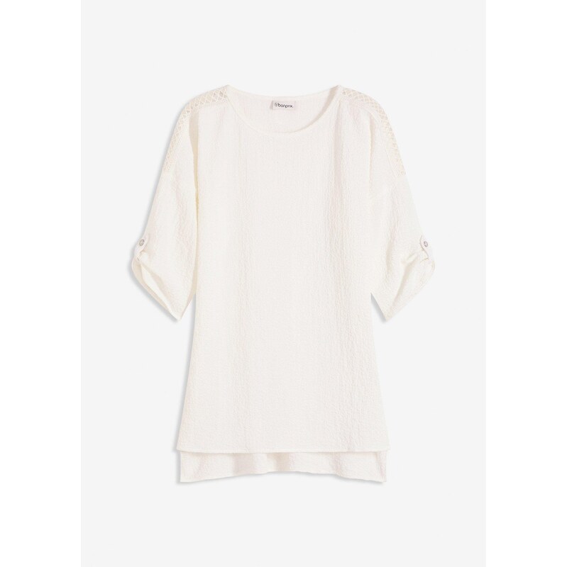 bonprix Tunika so štruktúrou a čipkou, farba biela 63478405