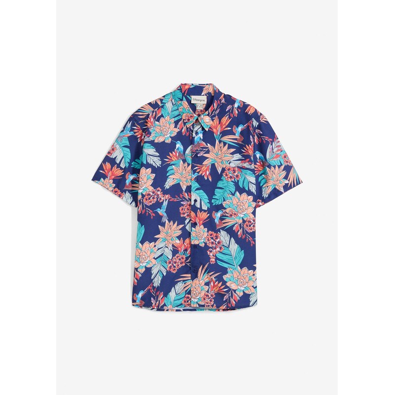 E-shop bonprix Košeľa s krátkym rukávom z viskózy, farba modrá