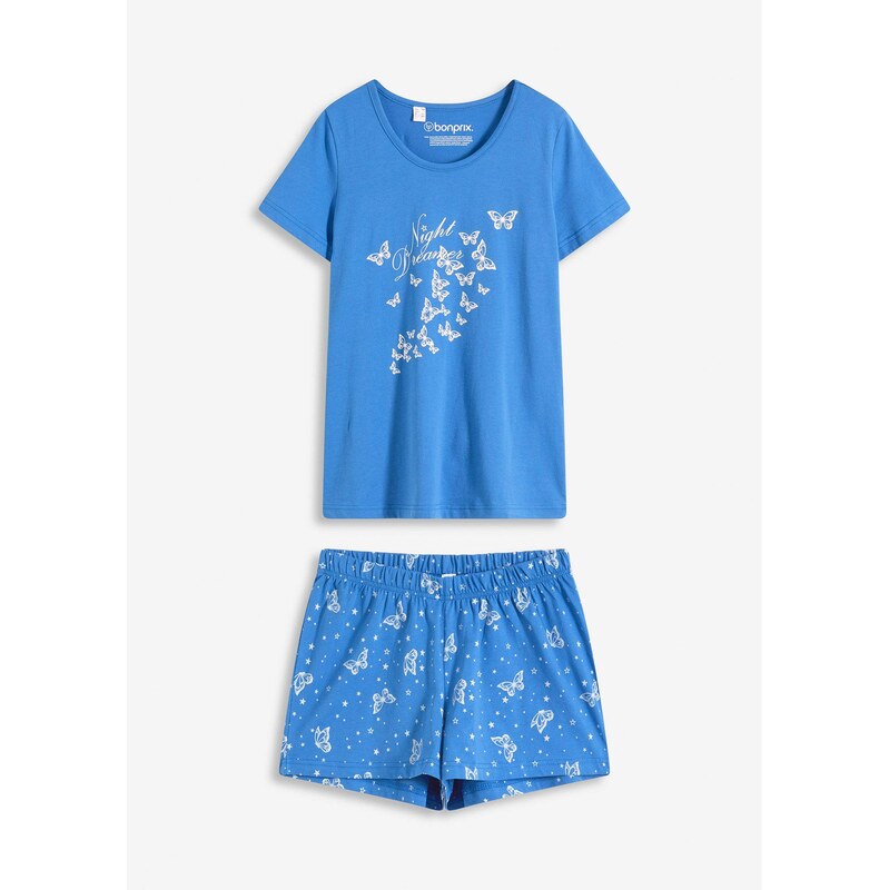 bonprix Krátke pyžamo z čistej bavlny, farba modrá 63200015