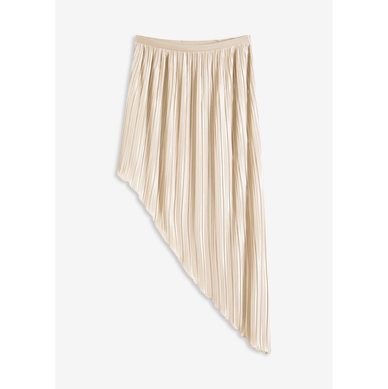 bonprix Plisovaná sukňa z lesklého saténu, farba béžová 63478493