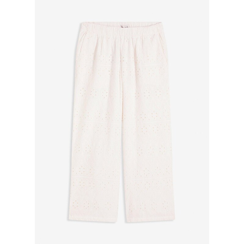 bonprix Culotte nohavice s dierkovanou výšivkou, farba biela 63478552