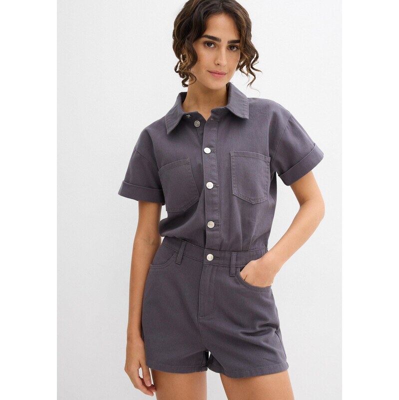 bonprix Krátky overal z čistej bavlny, farba šedá 63477949