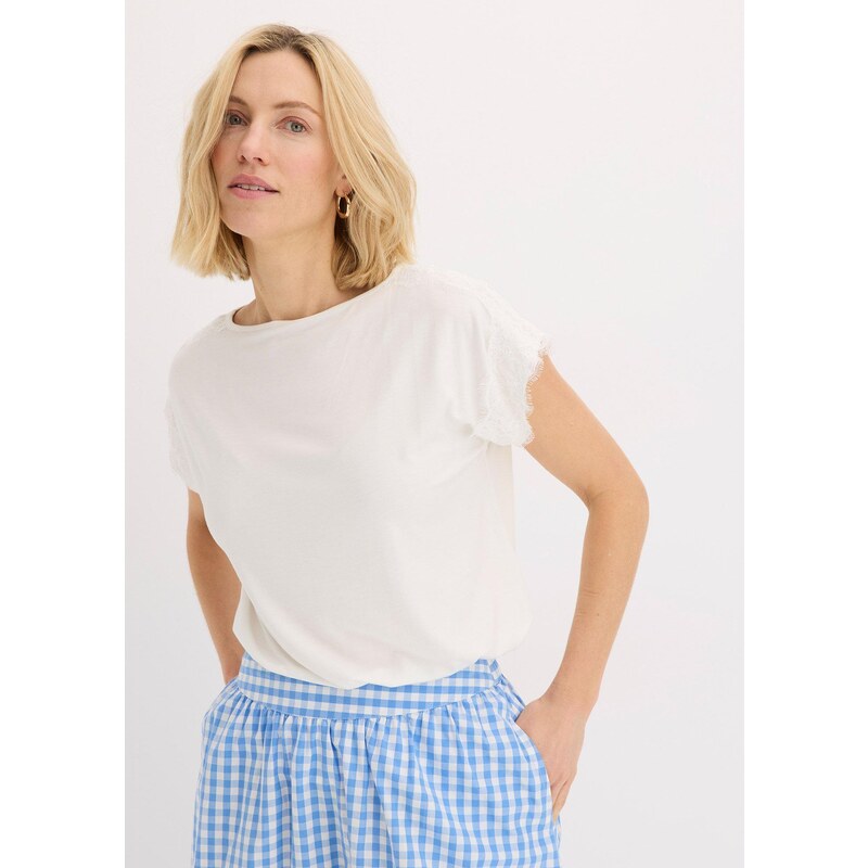 bonprix Viskózové tričko s čipkou, farba biela 63478514