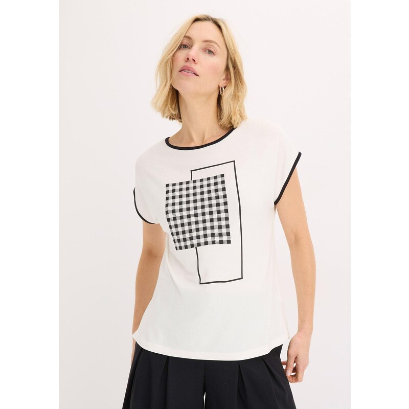 bonprix Tričko s potlačou a kontrastným lemovaním, farba biela 63478365