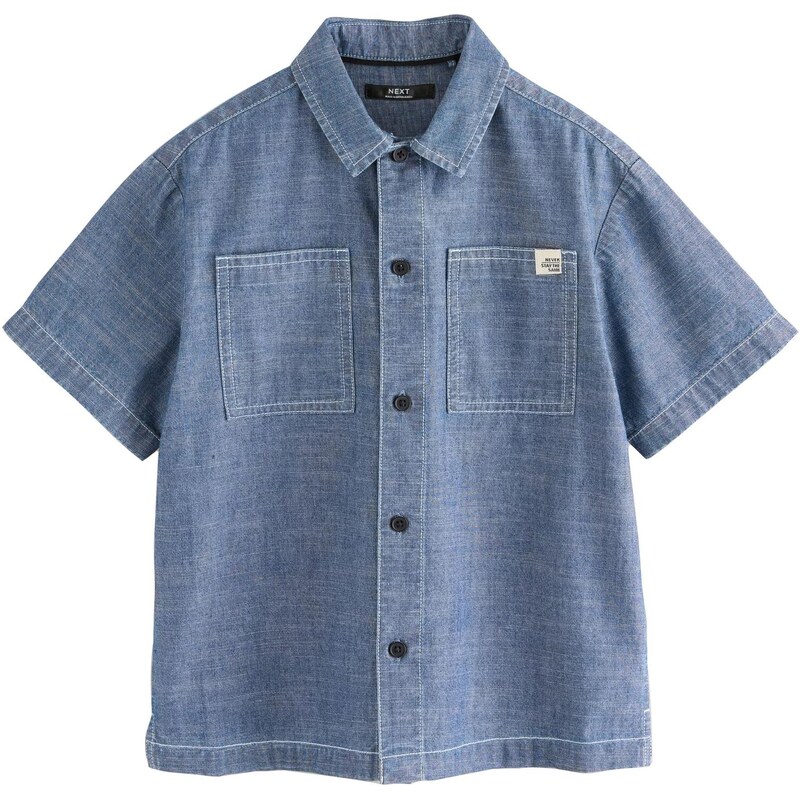 Next Košeľa Kurzärmelig Chambray modrá 64063000