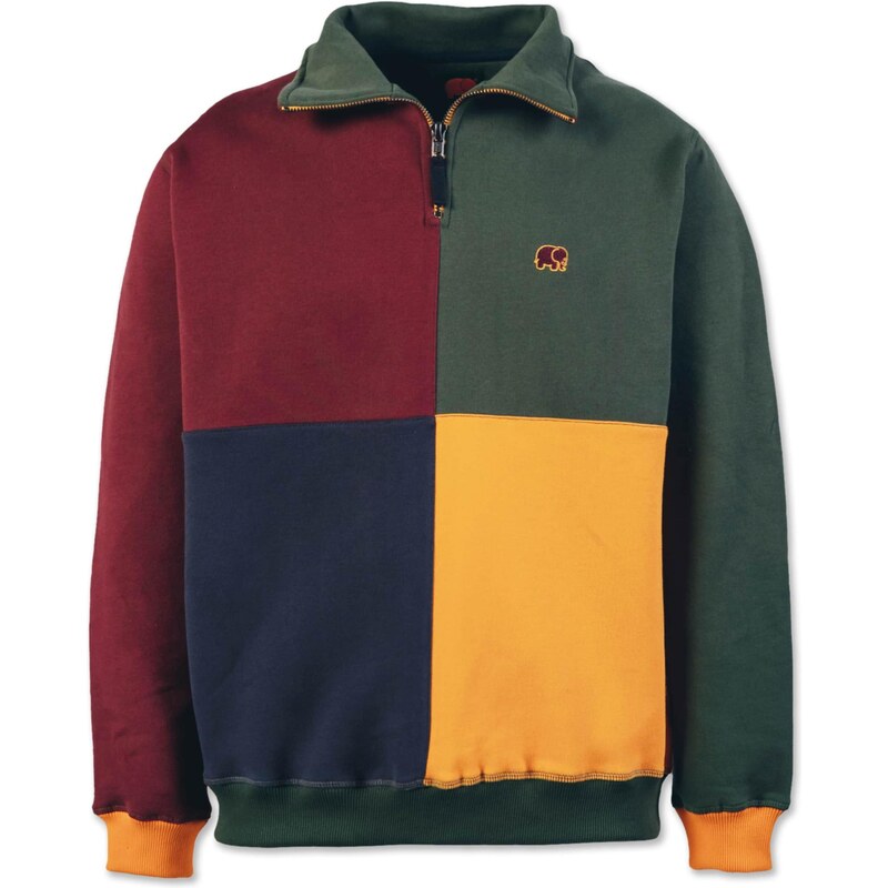 Trendsplant Tepláková bunda COLOR BLOCK tmavozelená / červená 63482758