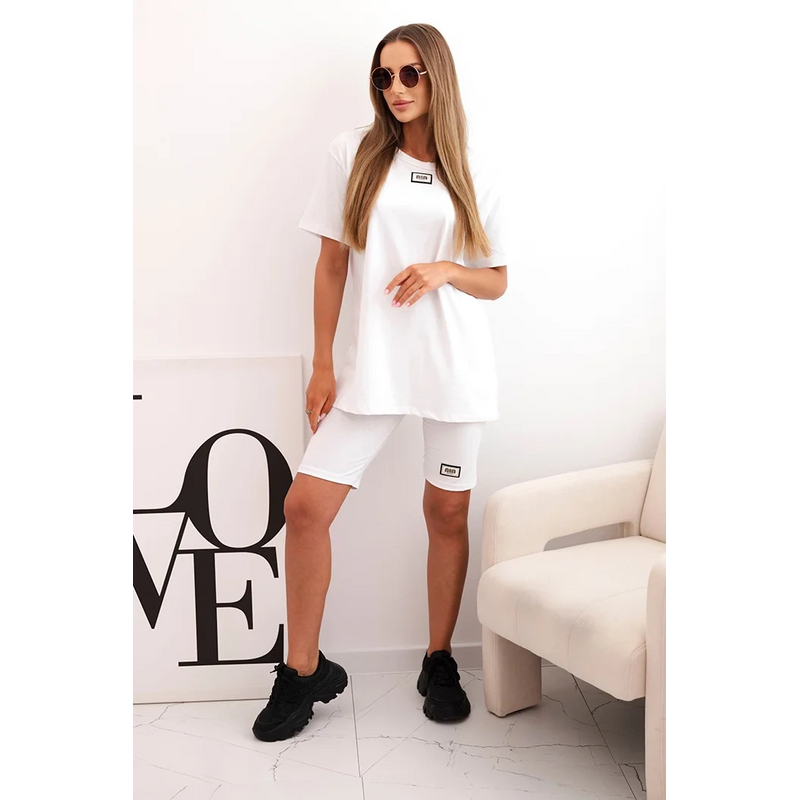 Dámsky bavlnený komplet Florian s krátkym rukávom a šortkami biely 63463683
