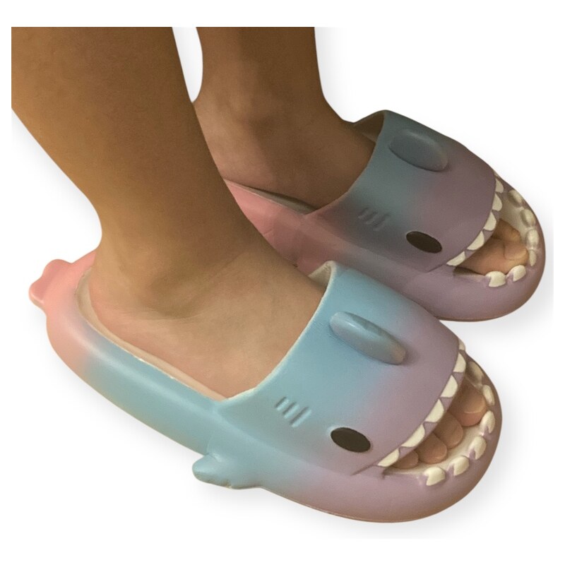 JOHN-C Detské ružovo-modré šľapky SHARK 63471237