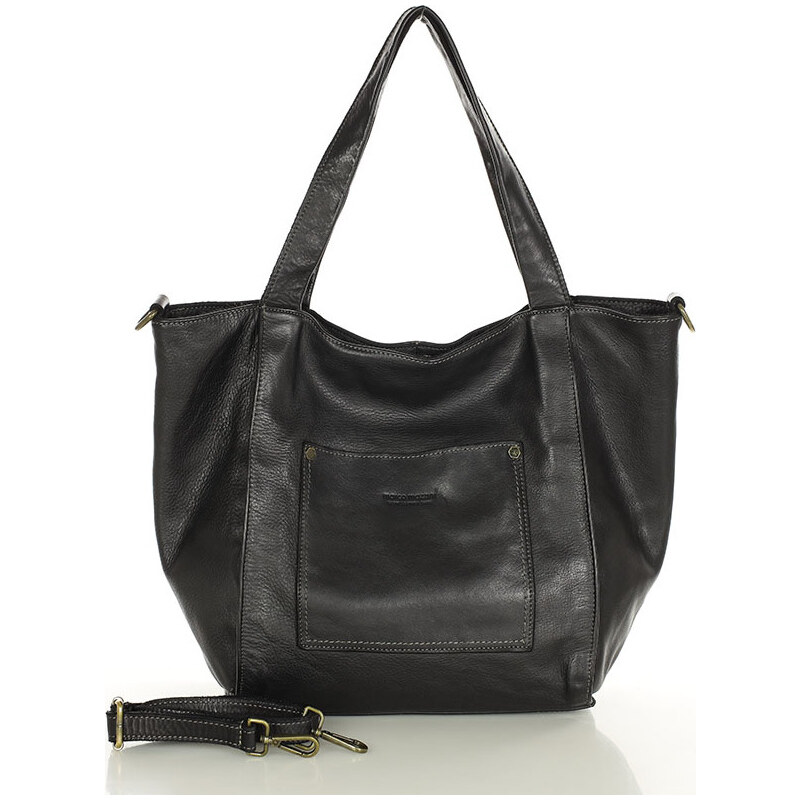 Marco MAZZINI Čierna priestranná kožená shopper kabelka (v241a) 53852457