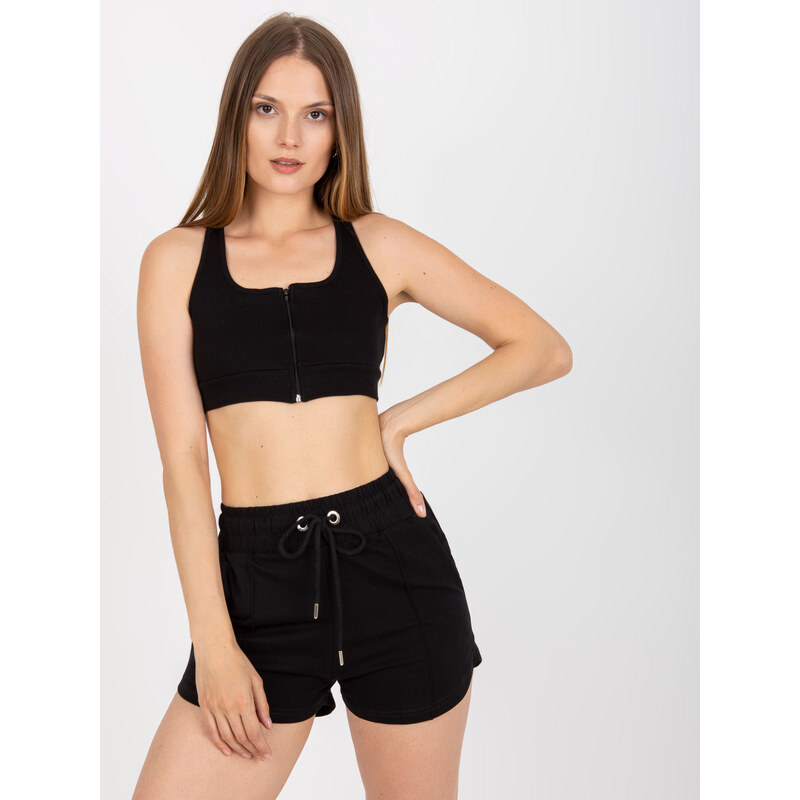 RUE PARIS Čierny crop top na zips RV-TP-8011.42-black 57950449