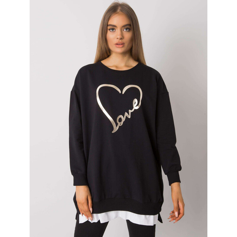RUE PARIS Čierna dámska tunika s potlačou srdca RV-TU-7258.40P-black 57948363