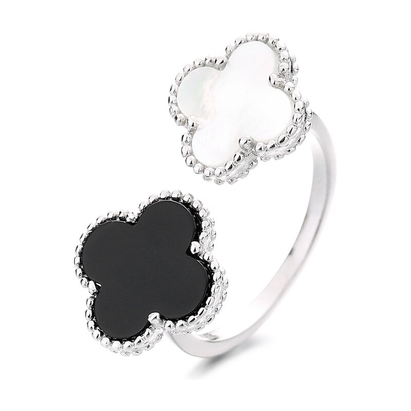 MAJYA Strieborný nastaviteľný prsteň LUCKY JODIE black & white 11841 64582463