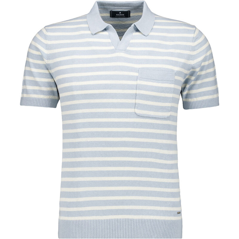 Pánska belasá pruhovaná polokošeľa s ľanom RAGMAN 63495497