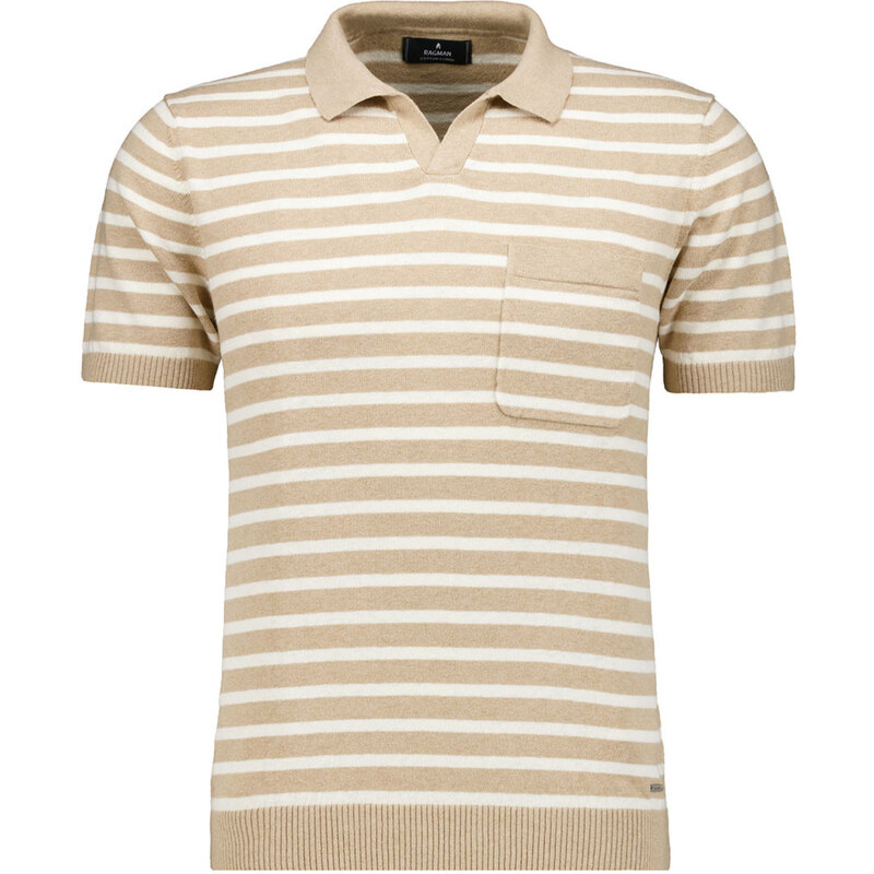 Pánska béžovohnedá pruhovaná polokošeľa s ľanom RAGMAN 63495498