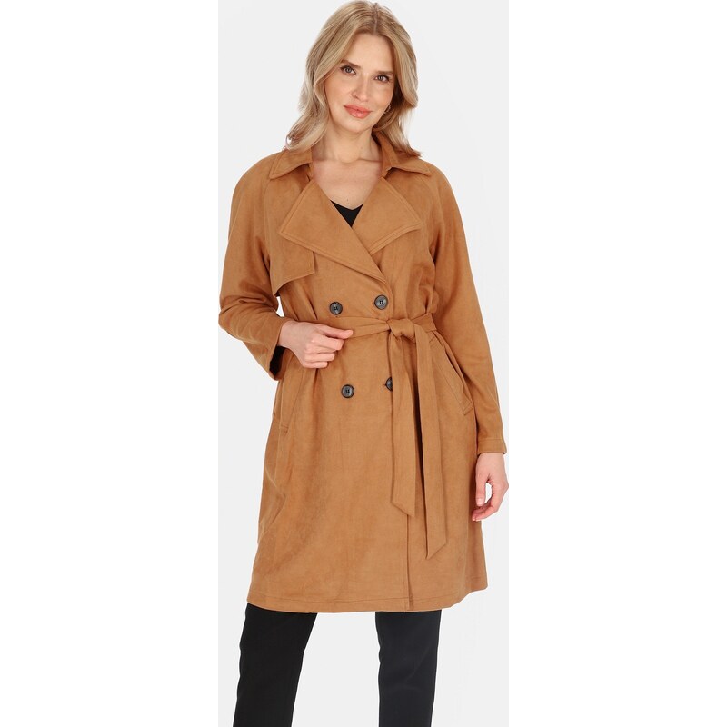 Perso Svetlo hnedý dámsky dvojradový kabát BLE 252325 F - Brown 63495517