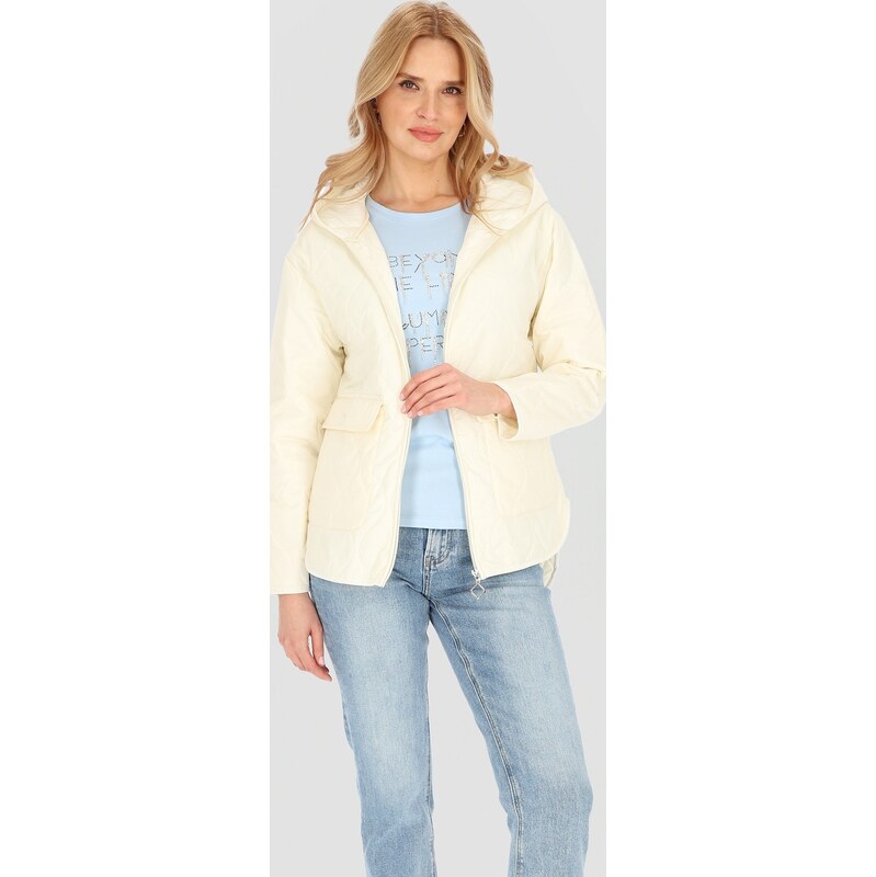 Perso Smotanová dámska ľahká prešívaná bunda s kapucňou BLE 251046 F - 63495526