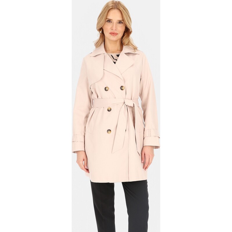 Perso Pastelovo ružový dámsky dvojradový kabát s opaskom BLE 252682 F 63495531