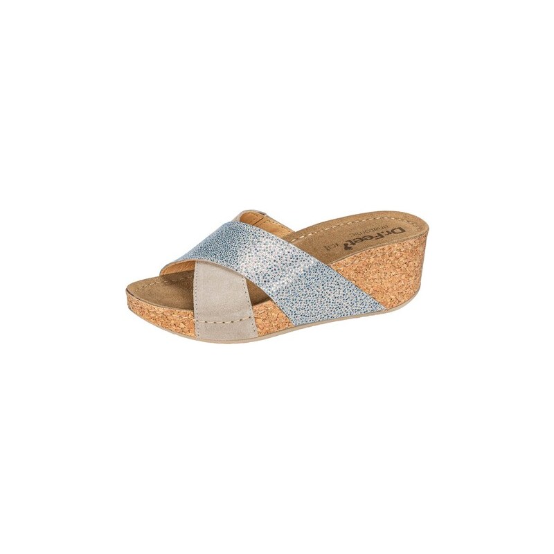 E-shop Kožené šľapky s prekríženými remienkami Dr. Feet, béžovo-modré