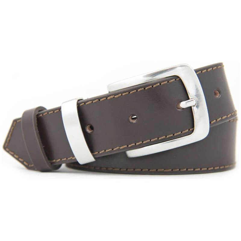 Obšitý pánsky hnedý kožený opasok (GP188) 63500542