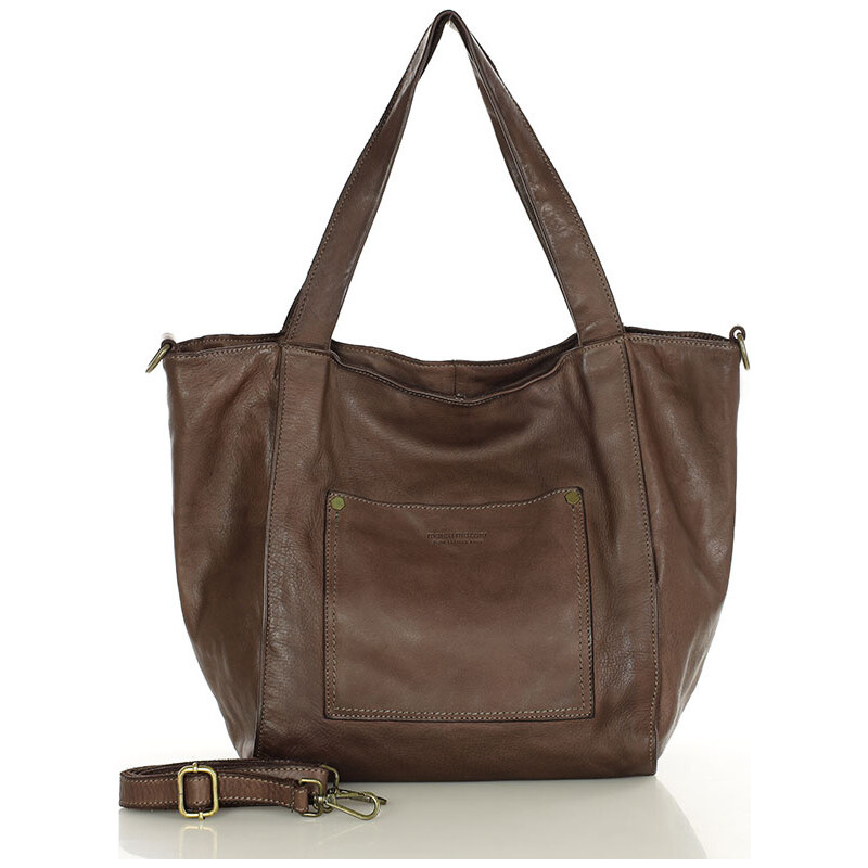 MARCO MAZZINI Tmavohnedá priestranná kožená shopper kabelka (v241c) 58256855