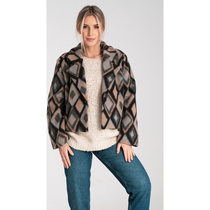 FIGL Vzorovaná dámska krátka fleecová bunda s golierom M1117 Blue 66149687