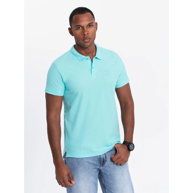 Ombre Clothing Bavlnená jednofarebná polokošeľa pre mužov mätová v18 63513244