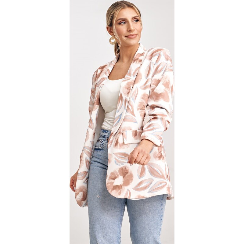 FIGL Dámsky smotanový blejzer s kvetinovým vzorom M1016 Pattern 177 66149702