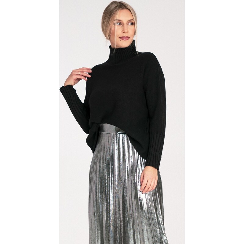 FIGL Čierny dámsky viskózový rolák s dlhým rukávom M1101 Black S/M 66381040