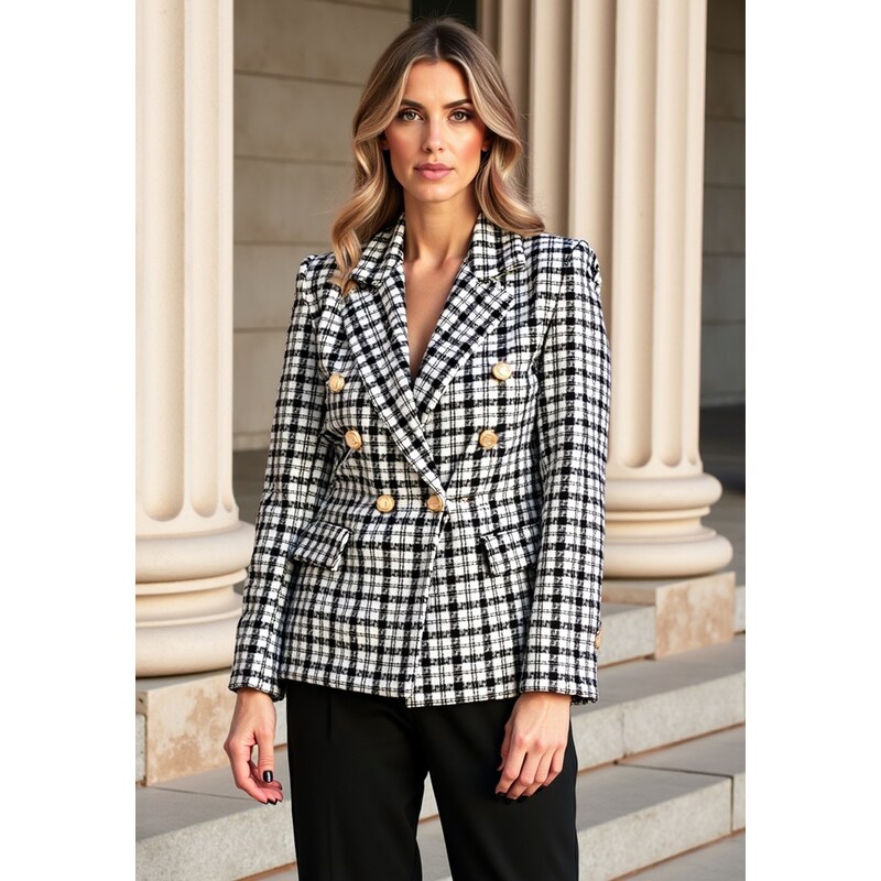 FIGL Čierny dámsky blejzer z elegantnej žakárovej látky M1130 Black 66149711