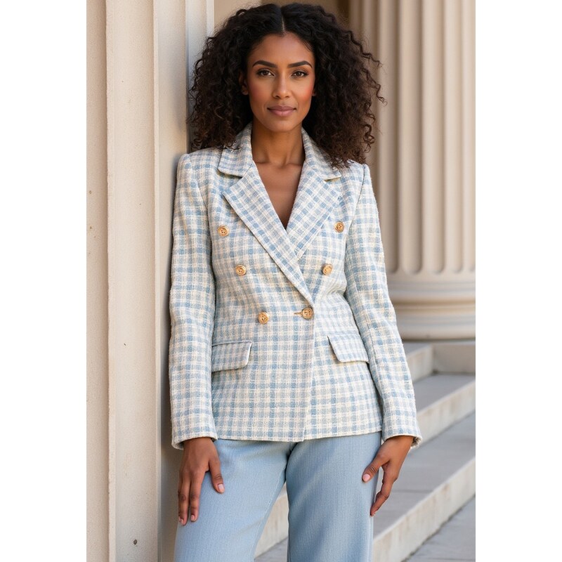 FIGL Svetlomodrý dámsky blejzer z elegantnej žakárovej látky M1130 66149712